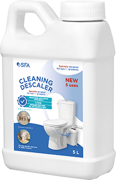 Saniflo’s cleaning descaler which can be used in bathrooms in the basement